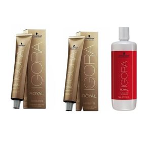 Schwarzkopf 2 Adet Igora Royal Absolutes 8-60 Açık Kumral Çikolata Doğal Saç Boyası + 1 lt Oksidan