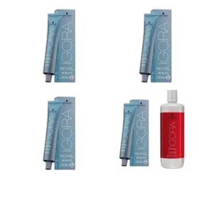 Schwarzkopf İgora 4 Adet Royal Highlifts 10-4 Ultra Sarı Bej Saç Boyası + 1 lt Oksidan
