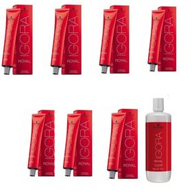 Schwarzkopf İgora 7 Adet Royal 6-4 Koyu Kumral Bej Saç Boyası + 1 lt Oksidan