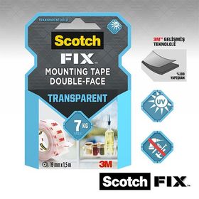 Scotch 5665027 3M Şeffaf Çift Taraflı 19 mm x1,5 m Montaj Bandı