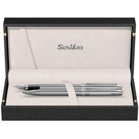 Scrıkss 722W Balıksırtı Desen Krom Dolmakalem Tükenmez Kalem Seti