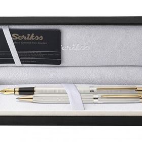 Scrikss 722W Gold Krom Venüs Yeni Ahşap Deri Roller Tükenmez Versatil Kalem Seti