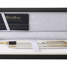 Scrikss 722W Gold Krom Venüs Yeni Ahşap Deri Roller Tükenmez Versatil Kalem Seti