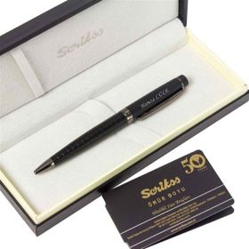 Scrikss Mat Siyah Kare Desenli İsme Özel Tükenmez Kalem