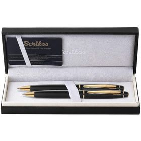 Scrikss Noble 35 Takım Mat Siyah Altın Tükenmez Kalem Dolma Kalem
