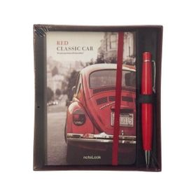 Scrikss Red Classic Car Çizgili A6 Defter + 62 Tükenmez Kalem