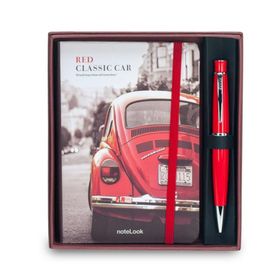 Scrikss Red Classic Car Çizgili A6 Defter + 62 Tükenmez Kalem