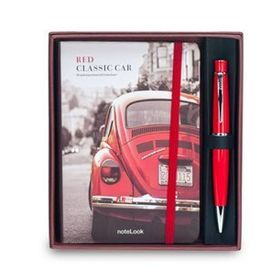 Scrikss Red Classic Car Çizgili A6 Defter + 62 Tükenmez Kalem