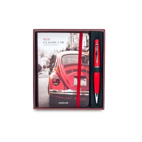 Scrikss Red Classic Car Çizgili A6 Defter + 62 Tükenmez Kalem