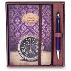Scrikss Retro Clock A6 Çizgili Defter + Smartpen Mor Tükenmez Kalem