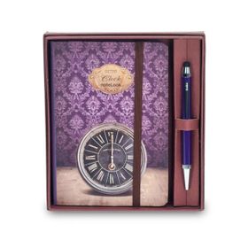 Scrikss Retro Clock A6 Çizgili Defter + Smartpen Mor Tükenmez Kalem
