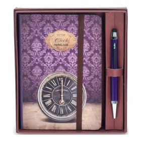 Scrikss Retro Clock A6 Çizgili Defter + Smartpen Mor Tükenmez Kalem