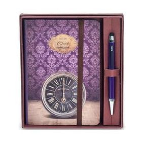 Scrikss Retro Clock A6 Çizgili Defter + Smartpen Mor Tükenmez Kalem