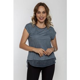 Seamoda Etek Ucu Şifon Petrol Yeşili Kadın T-shirt
