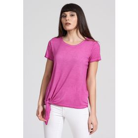 Seamoda PRA-236843-771560 Pembe Yan Kısmı Bağlamalı Kadın T-Shirt