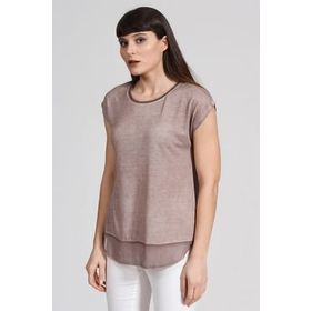 Seamoda PRA-236849-326973 Açık Kahve Etek Ucu Şifon Yağ Yıkamalı Kadın T-Shirt
