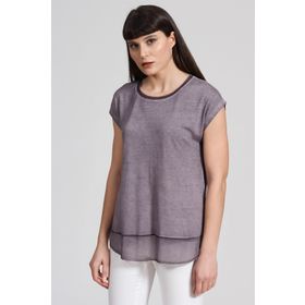 Seamoda PRA-236849-326973 Açık Mor Etek Ucu Şifon Yağ Yıkamalı Kadın T-Shirt