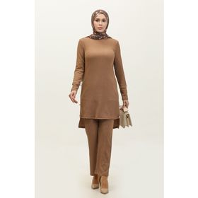 Sefamerve 0101DA-02 Kahverengi Kadın Tunik Pantolon İkili Takım