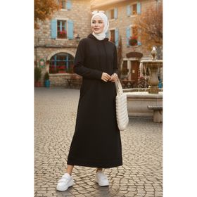 Sefamerve 0190-09 Siyah İki İplik Kapüşonlu Spor Kadın Elbise