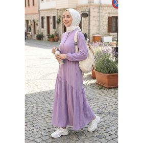 Sefamerve 0363-01 Lila Yandan Bağlamalı Büzgülü Kadın Elbise