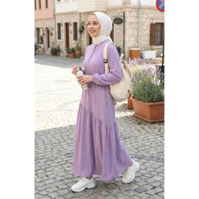Sefamerve 0363-01 Lila Yandan Bağlamalı Büzgülü Kadın Elbise