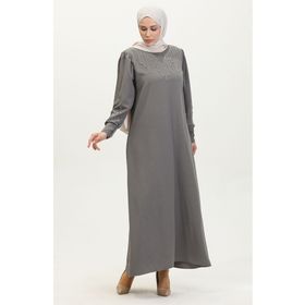 Sefamerve 0406-03 Taş Baskılı Gri Kadın Elbise