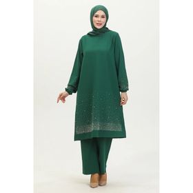 Sefamerve 0409-01 Zümrüt Yeşili Kadın Tunik Pantolon İkili Takım