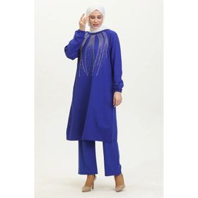 Sefamerve 0410-03 Saks Kadın Tunik Pantolon İkili Takım