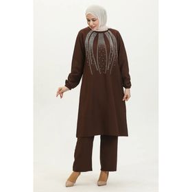 Sefamerve 0410-05 Kahverengi Kadın Tunik Pantolon İkili Takım