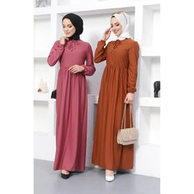 Sefamerve 0575-11 Taba Beli Büzgülü Kadın Elbise