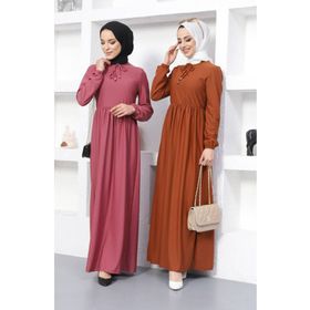 Sefamerve 0575-11 Taba Beli Büzgülü Kadın Elbise
