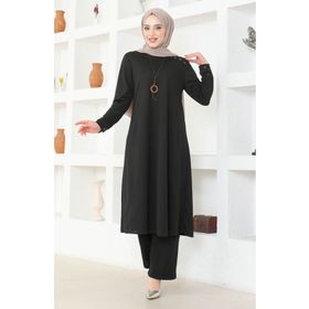Sefamerve 0580-01 Siyah Kadın Tunik Pantolon İkili Takım