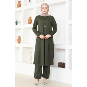Sefamerve 0580-04 Haki Kadın Tunik Pantolon İkili Takım