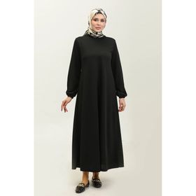 Sefamerve 0650-01 Siyah Kolu Lastikli Kadın Elbise