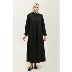 Sefamerve 0650-01 Siyah Kolu Lastikli Kadın Elbise