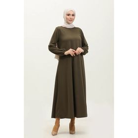 Sefamerve 0650-02 Haki Kolu Lastikli Kadın Elbise