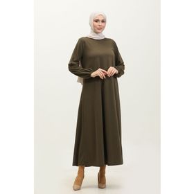 Sefamerve 0650-02 Haki Kolu Lastikli Kadın Elbise