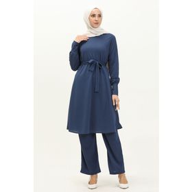 Sefamerve 0690-11 İndigo Kadın Tunik Pantolon İkili Takım