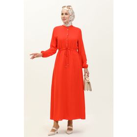 Sefamerve 1002-07 Oranj Beli Büzgülü Kadın Elbise