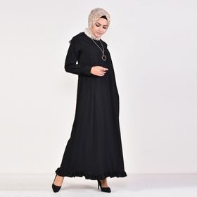 Sefamerve 1202-01 Viskon Eteği Büzgülü Siyah Elbise