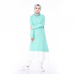Sefamerve 19022-03 Spor Uzun Koyu Mint yeşil Tunik
