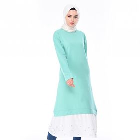 Sefamerve 19022-03 Spor Uzun Koyu Mint yeşil Tunik