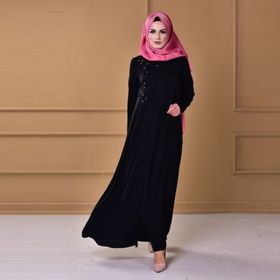 Sefamerve 5050-01 Taş İşlemeli Güpürlü Siyah Ferace