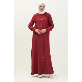 Sefamerve 5110-05 Bordo Çift Düğmeli Viskon Kadın Elbise