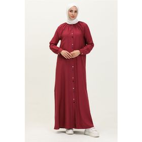 Sefamerve 5110-05 Bordo Çift Düğmeli Viskon Kadın Elbise