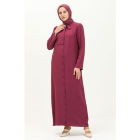 Sefamerve 5111-03 Mürdüm Kravat Yaka Düğmeli Kadın Elbise