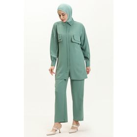 Sefamerve 5556-03 Çağla Yeşili Kadın Tunik Pantolon İkili Takım