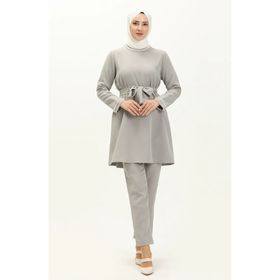 Sefamerve 70005-01 Gri Kadın Tunik Pantolon İkili Takım