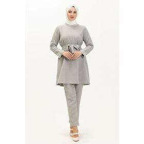 Sefamerve 70005-01 Gri Kadın Tunik Pantolon İkili Takım