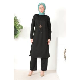 Sefamerve 8585-01 Siyah Kadın Tunik Pantolon İkili Takım